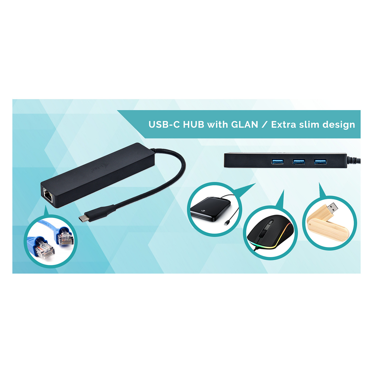 Hub D I-TEC USB-C SLIM + GLAN - 8