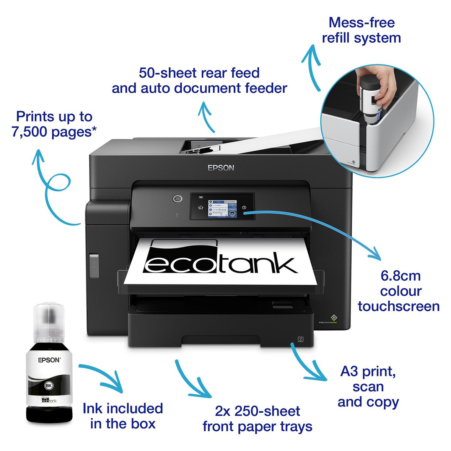 Printer Multifunksional Epson EcoTank ET-M16600, A3, Inkjet, 4800 × 2400 dpi, Printim Bardhezi, Printim Automatik Dyanësh, Wi-Fi, USB, Ethernet - Zezë - 6