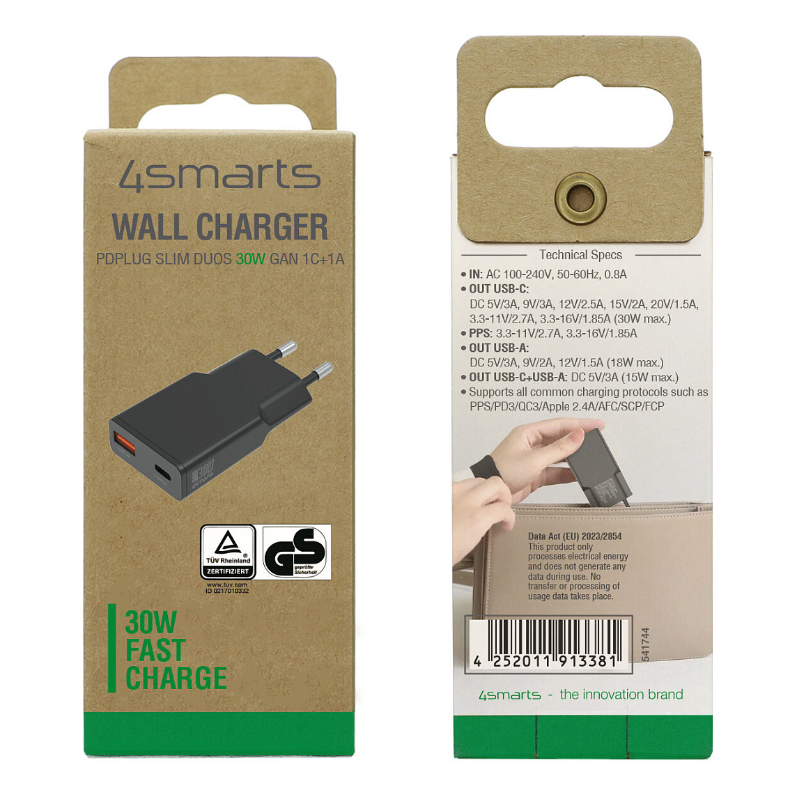 Adapter GaN / 30W / 1x USB-C PD 30W / 1x USB-A QC 3.0 18W / 2-Port / TÜV – Zezë - 12