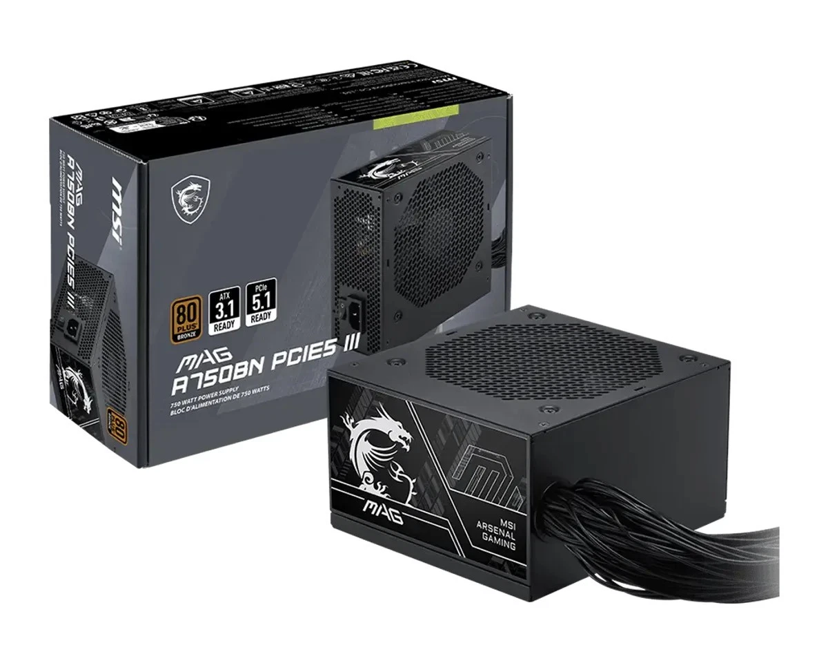 Furnizues Energjie MSI MAG A750BN PCIE5 III / 750W / ATX 3.1 / 80 PLUS Bronze - Zezë - 3