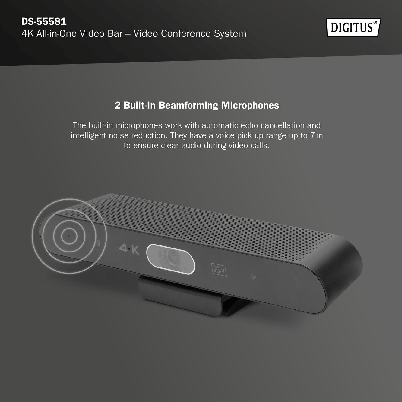 Sistem për Konferencë Digitus DS-55581 / 4K / 8 MP / 2 Mikrofonë / 2W Speaker / USB-C - Zezë - 5