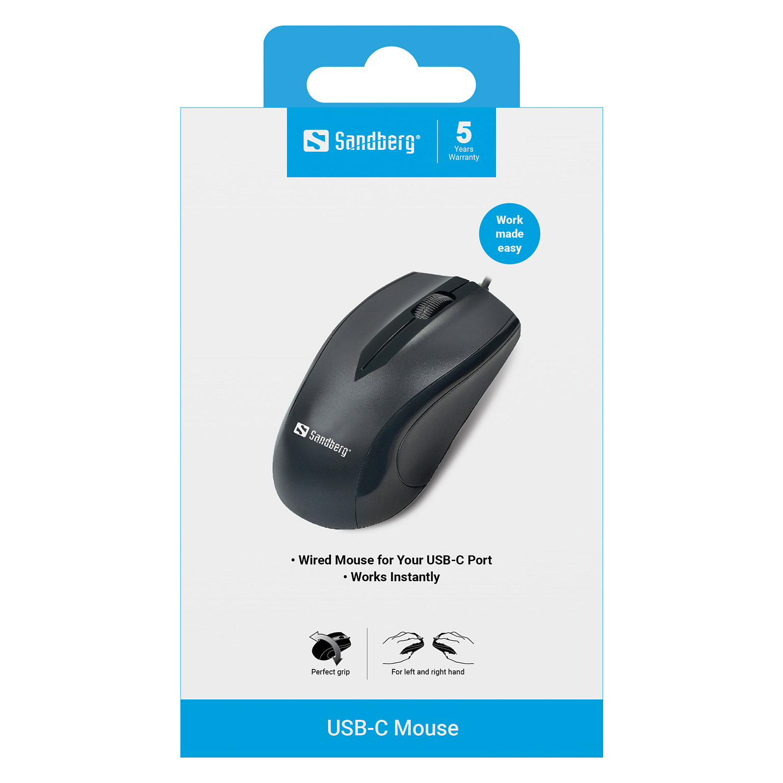 Maus me kabllo Sandberg 631-04 / 1200 DPI / USB-C / 3 Butona - Zezë - 2