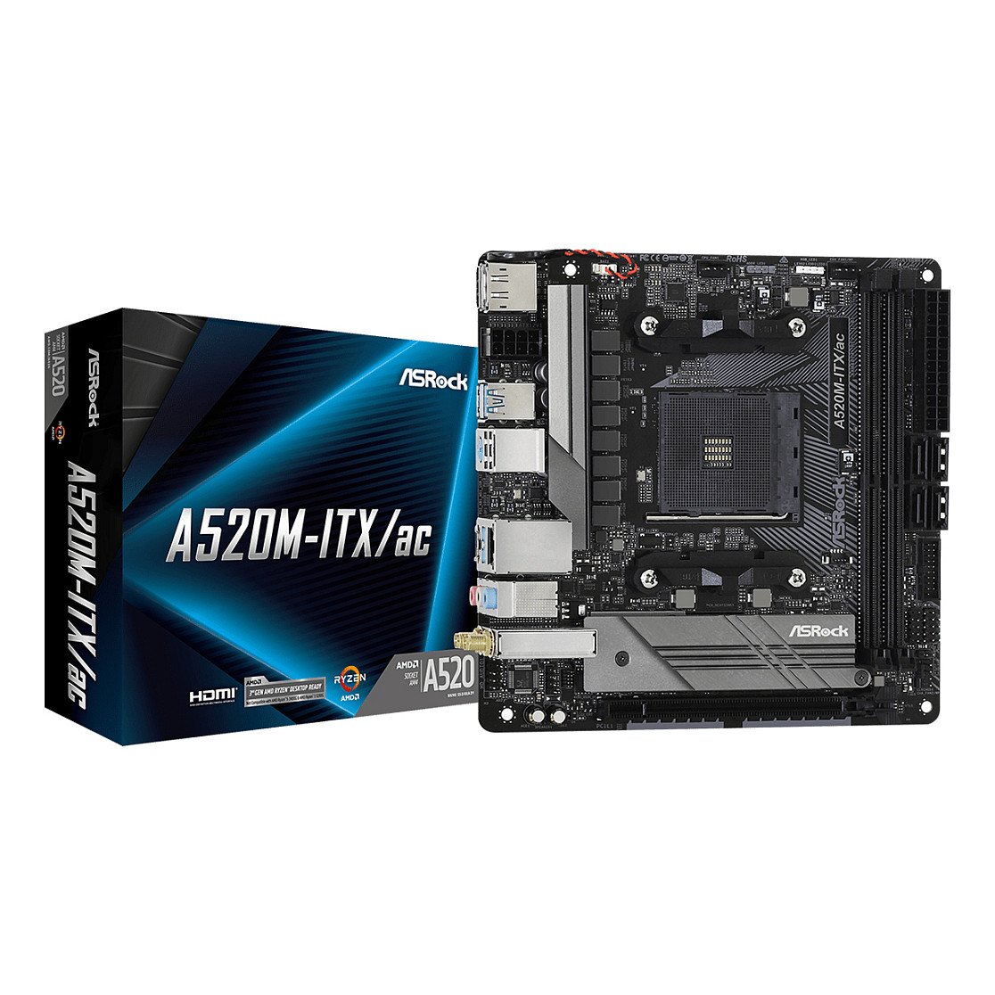 Pllakë Amë AMD AM4 ASROCK A520M-ITX/AC / DDR4 / HDMI - 1