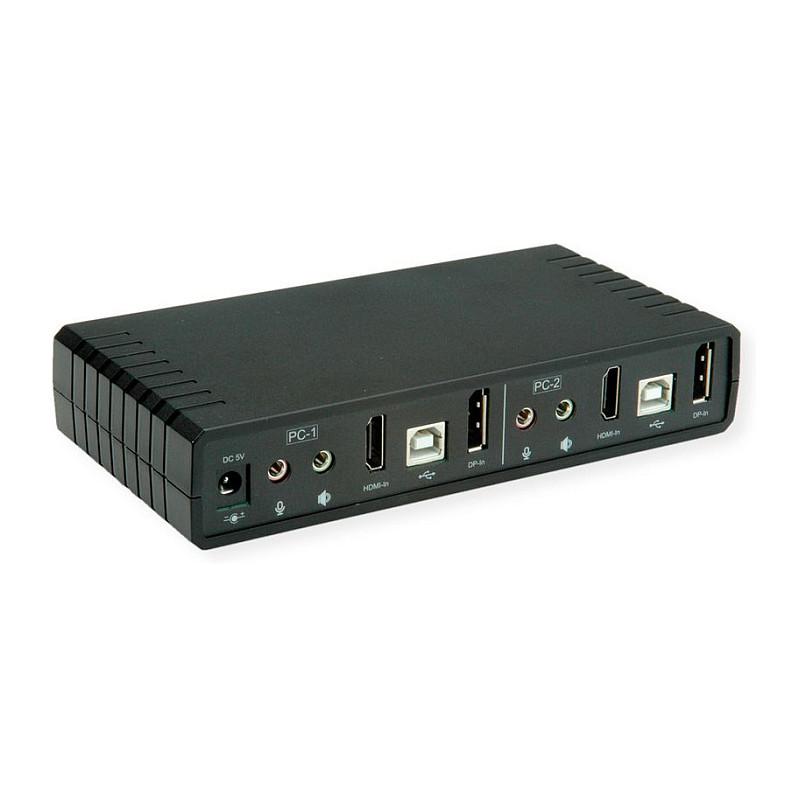 KVM Switch ROLINE 14.01.3047, 2 Kompjuterë, Dual Monitor HDMI 4K 60Hz, DisplayPort 1.2, HDMI 2.0, Hub USB 2.0 me 2 Porta  - Zezë - 5