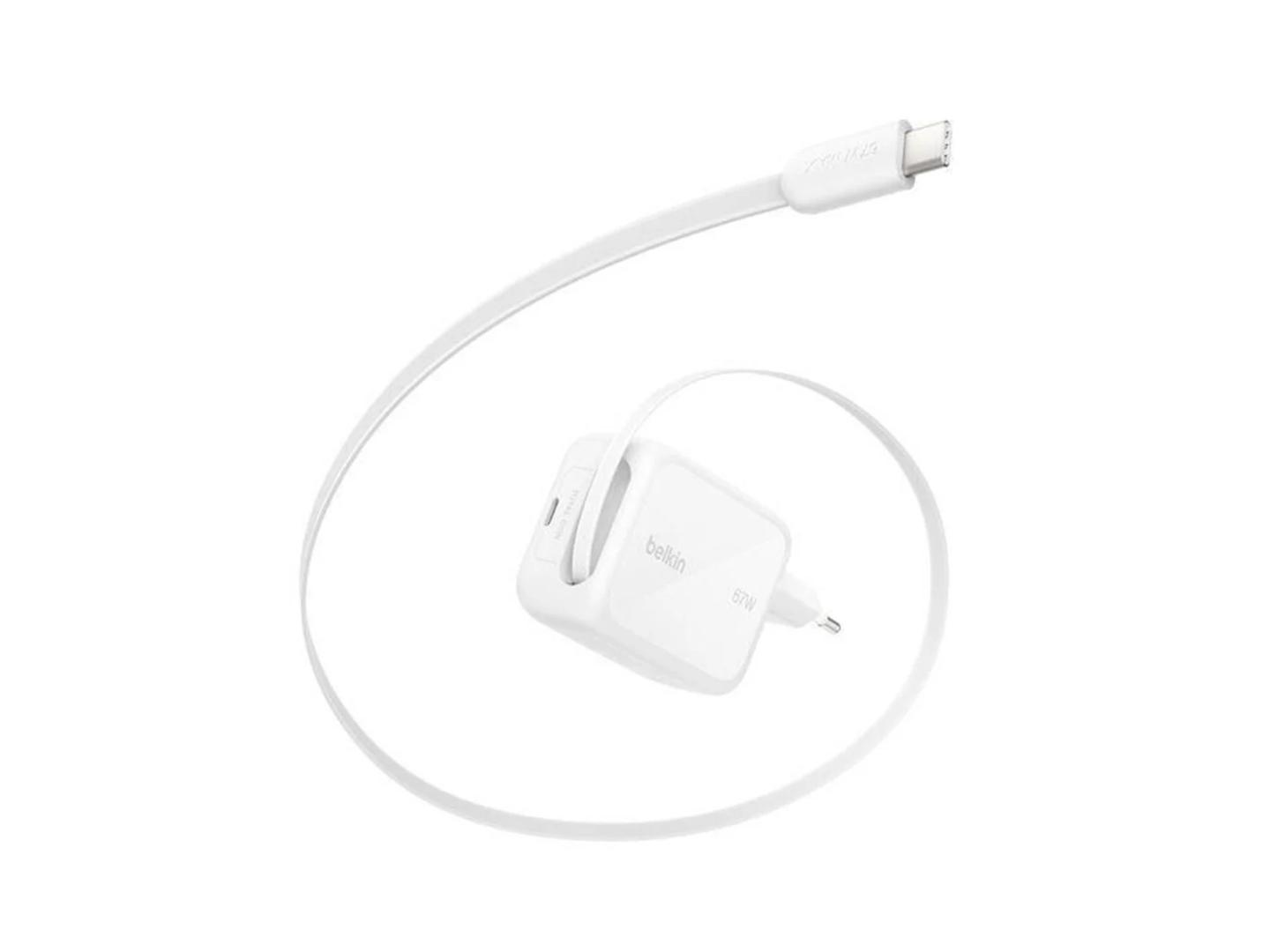 Adapter Belkin BOOSTCHARGE PRO / 67W / Dual USB-C / GaN / Kabllo USB-C e Tërheqshme - Bardhë