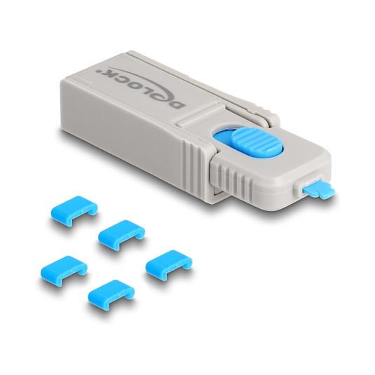 Bllokues për porta USB-C DeLOCK 20926, set me 5 copë, me vegël për zhbllokim - Blu