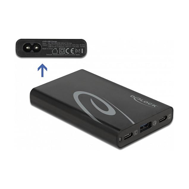 Karikues USB DeLOCK 41453, 2x USB Type-C PD 3.0, 1x USB Type-A, 60 W – Zezë - 2