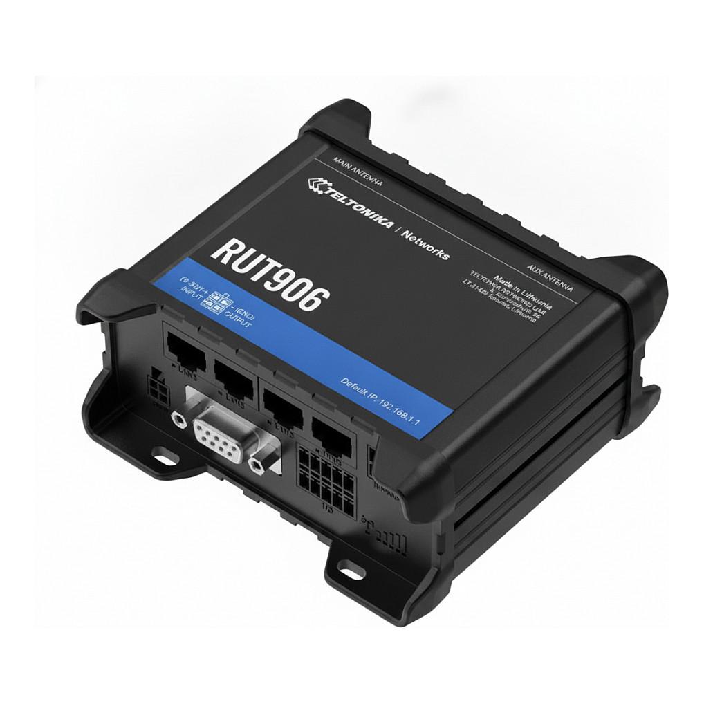Ruter Industrial Teltonika RUT906, 4G LTE Cat 4, Wi-Fi 4, Dual SIM + eSIM, 1× WAN + 3× LAN 10/100Mbps, RS232 + RS485, GNSS - Zezë - 1