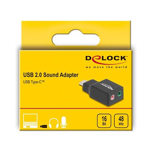 Karta e Zërit USB DeLOCK 67128, USB-C Mashkull, 2x 3.5mm Femër, 16-bit, 48kHz, Plug & Play - Zezë - 4