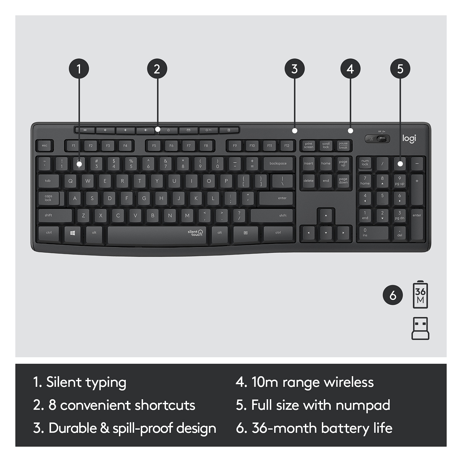 Set Tastierë dhe Maus Logitech MK295 Silent wireless Combo Graphite QWERTY US - 14