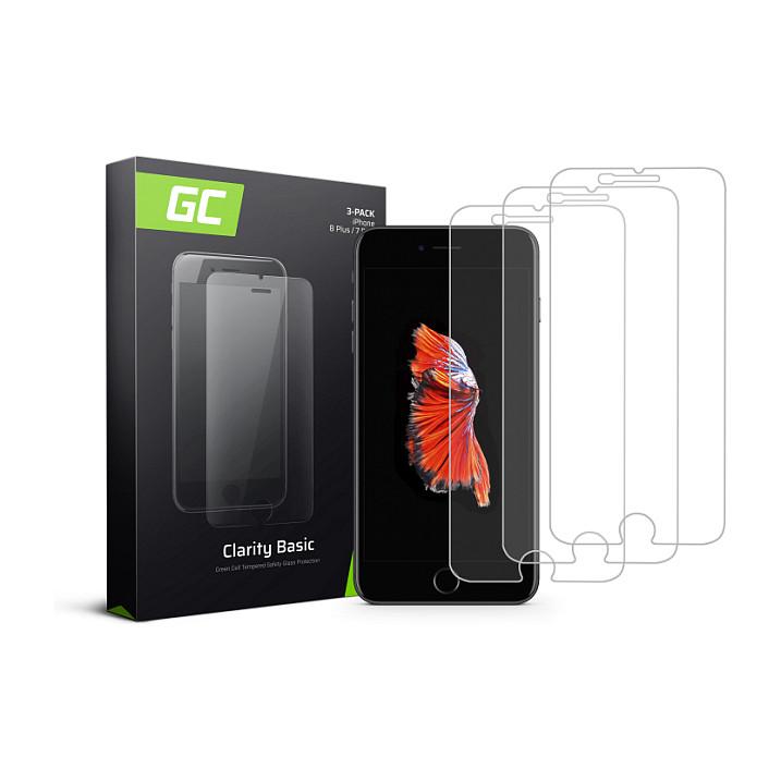 Mbrojtëse Ekrani Green Cell GLSET12 / iPhone 6 Plus / 6s Plus / 7 Plus / 8 Plus / GC Clarity / Tempered Glass / 9H / 0.33mm / Full Glue / 3D / 3-Pack - Transparent