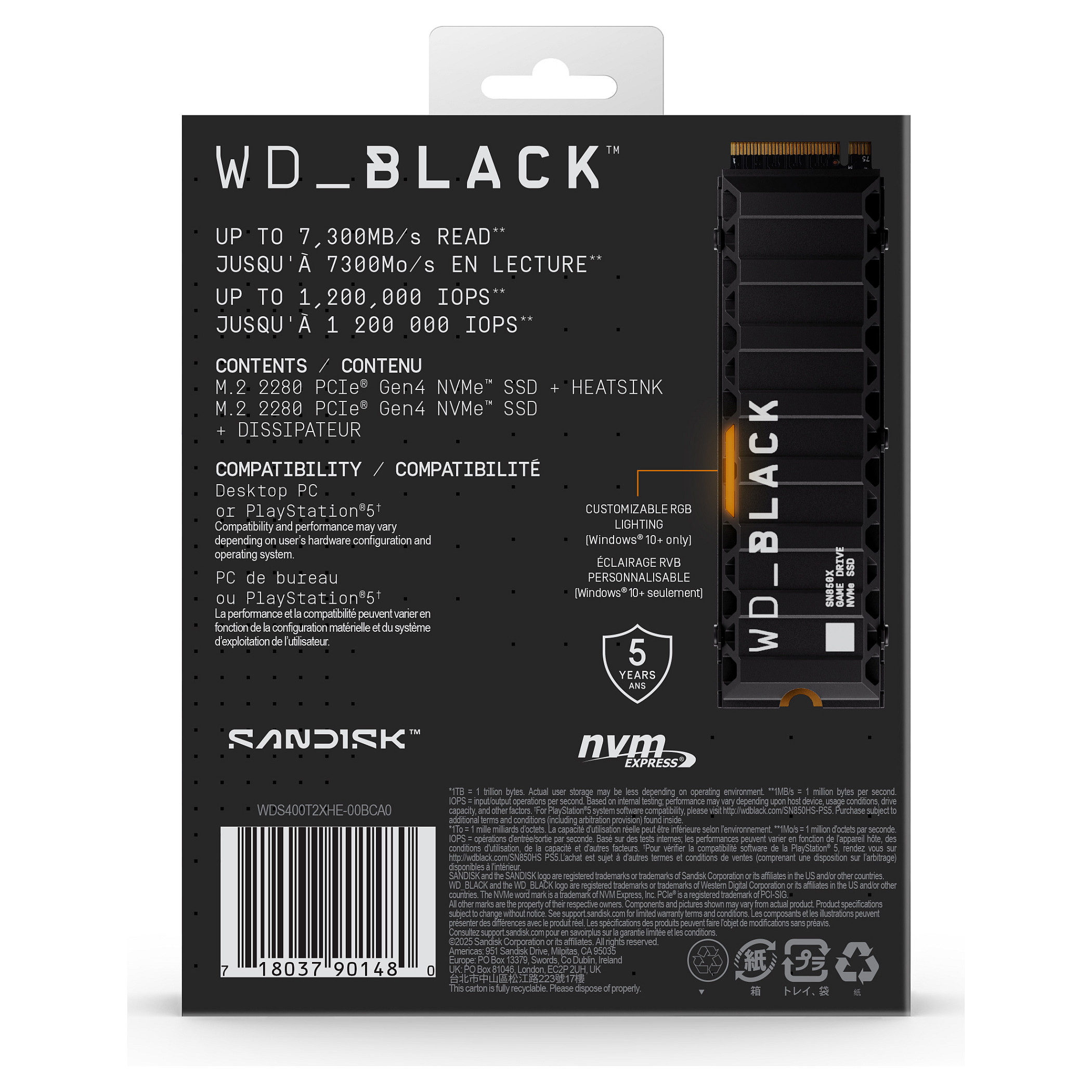 SSD të Brendshme WD Black SN850X / 4TB / M.2 NVMe / PCIe 4.0 x4 / Heatsink - 4