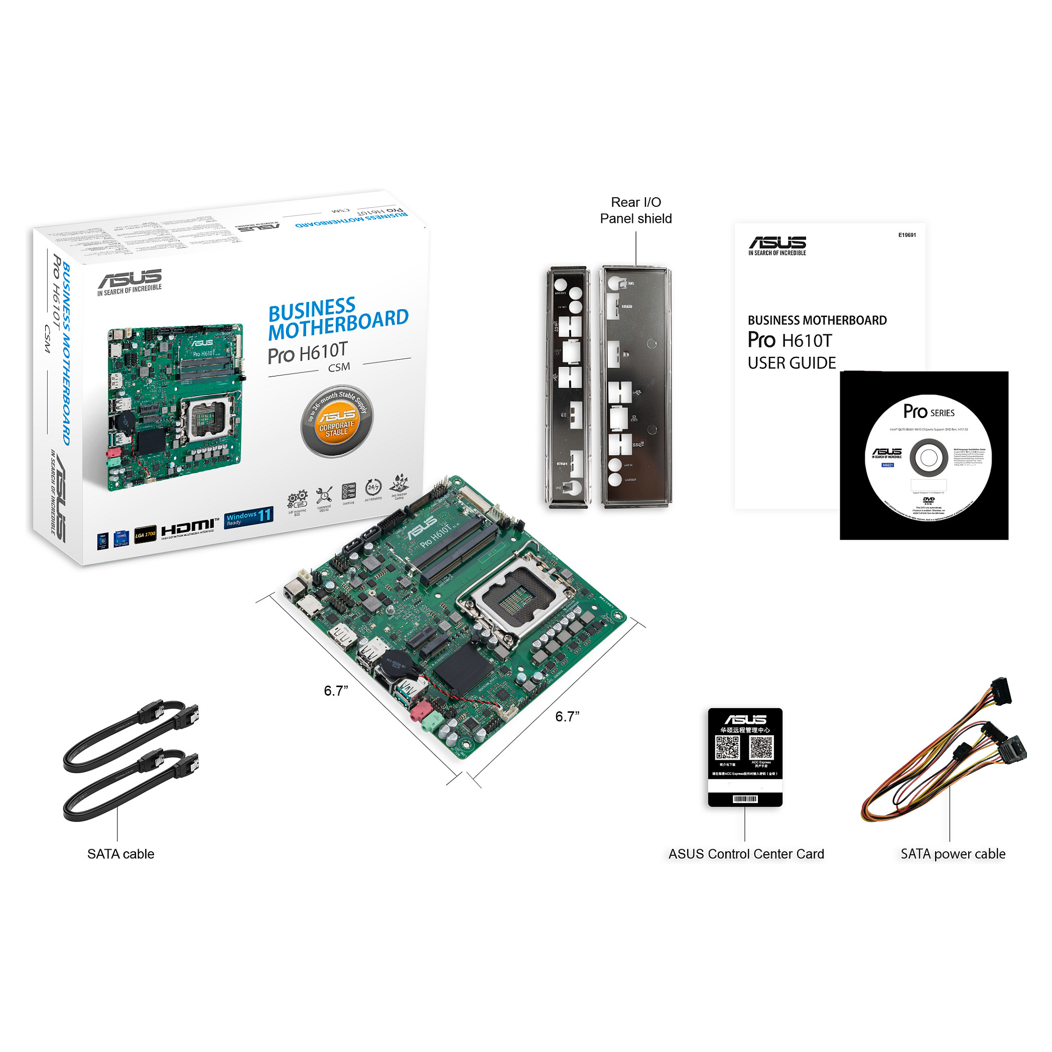 Pllakë Amë ASUS PRO H610T-CSM / Intel LGA1700 / H610 / DDR5 SO-DIMM / Thin Mini ITX / Gigabit LAN - 6