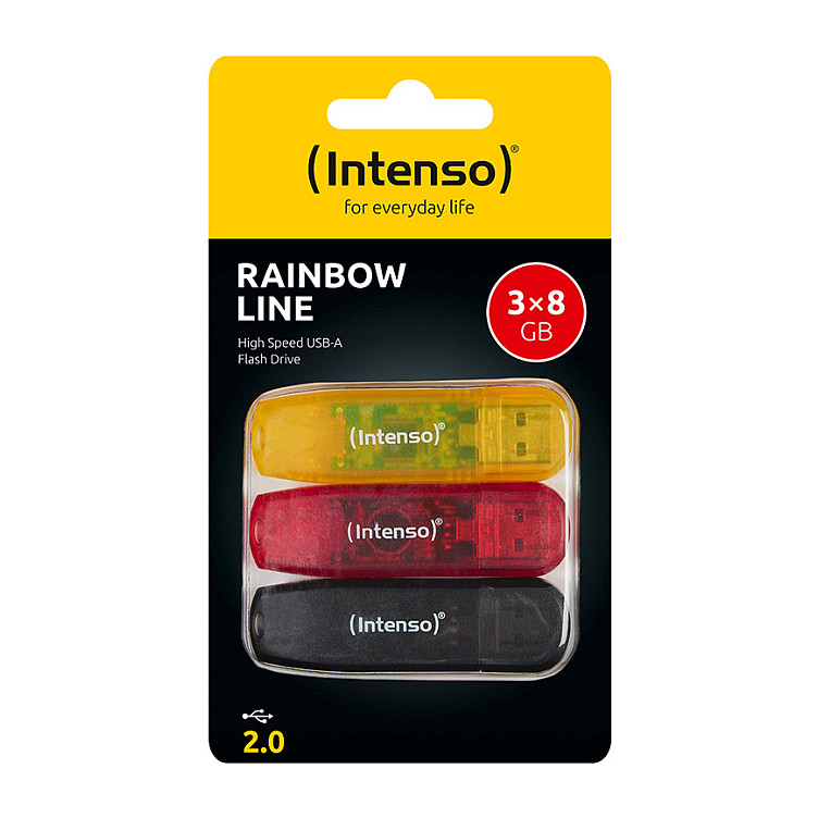 USB Flash / Intenso / Rainbow Line / 8 GB / USB 2.0 / Multipack x3 / Zezë-Kuqe-Verdhë - 1