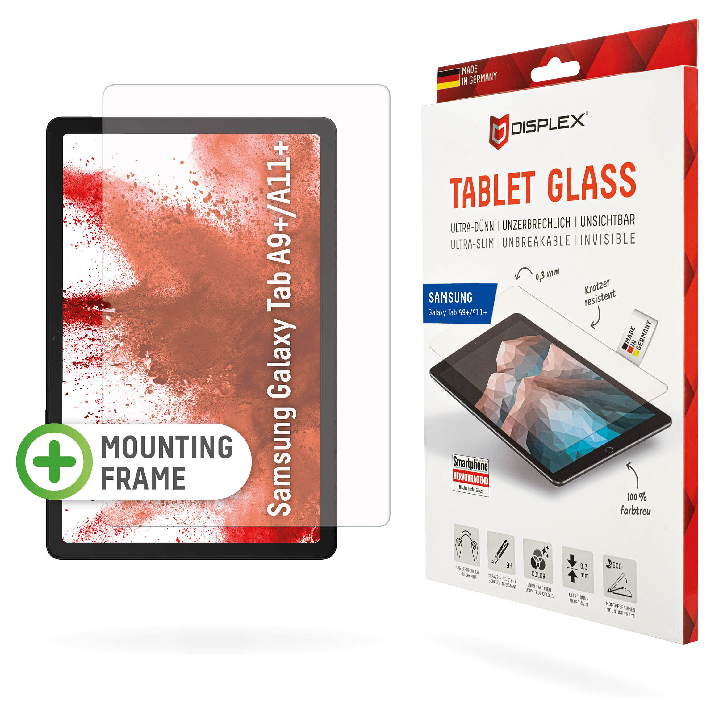 Mbrojtëse për ekran tablet Displex 01938 / Samsung Galaxy Tab A9+, A11+ / Xham Hybrid 9H - Transparent