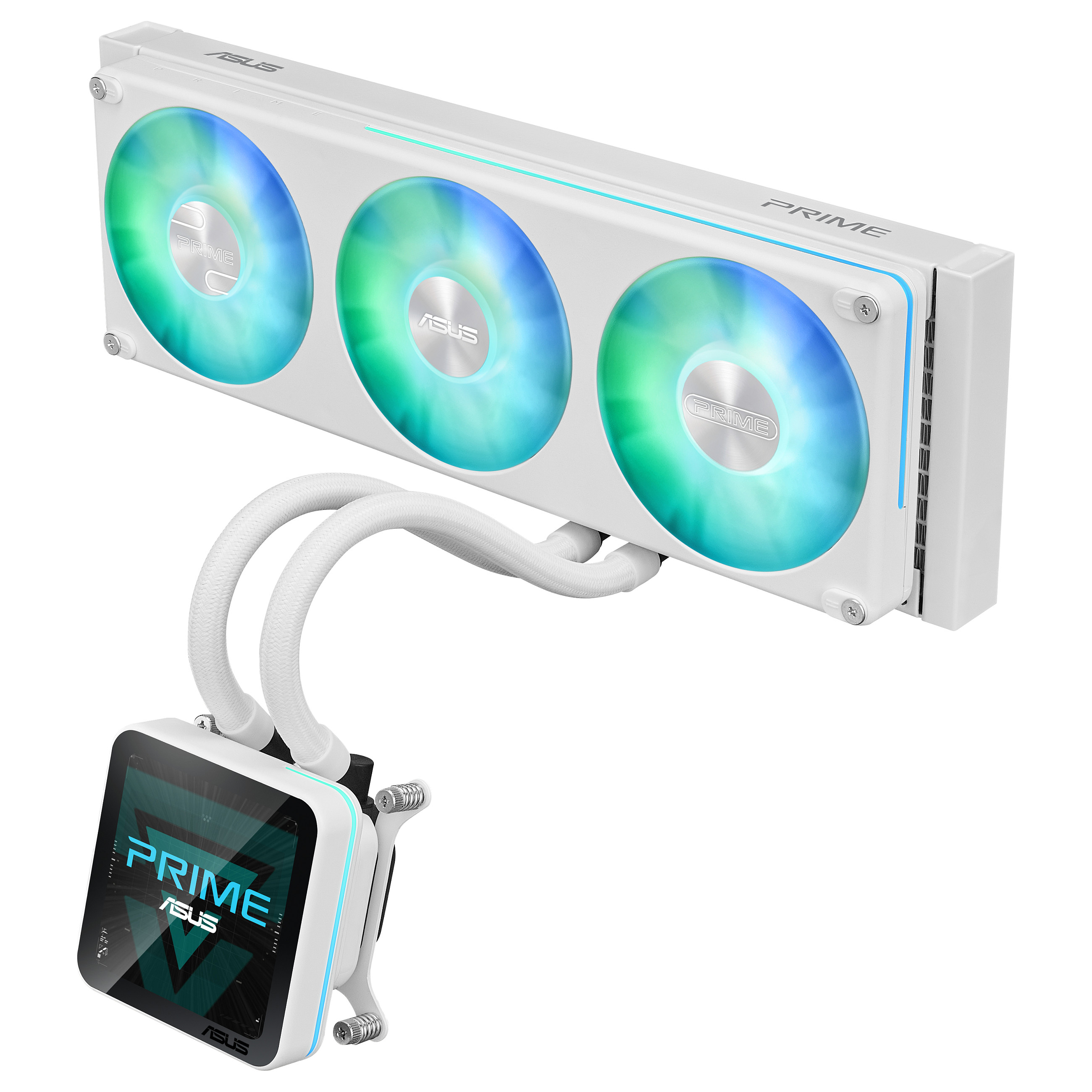 Ftohës për Procesor ASUS Prime SLC II 360 ARGB LCD / AIO / 360mm / 3×120mm PWM Fan / ARGB / 3.95" IPS LCD / AM4/AM5 / LGA1700/1851 – Bardhë