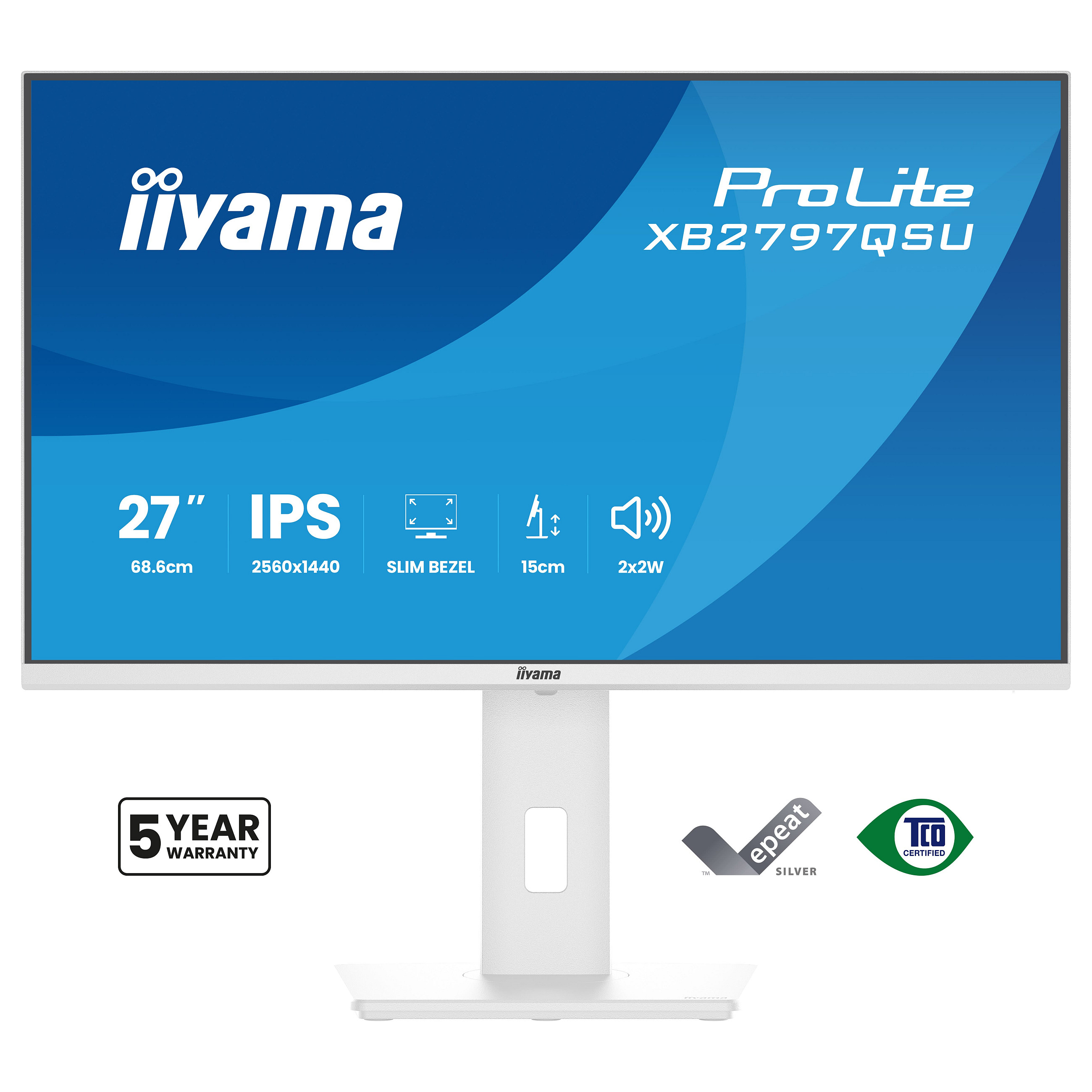 Monitor iiyama ProLite XB2797QSU-W1 / 27"/ Quad HD IPS / LED / 75Hz / 1ms / HDMI+USB+DP - Bardhë - 2