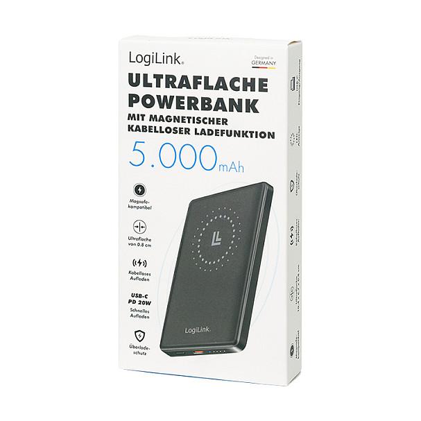 PowerBank LogiLink PA0352 / 5000mAh / USB-C 20W / Wireless 15W / MagSafe / Aluminium - Zezë - 8