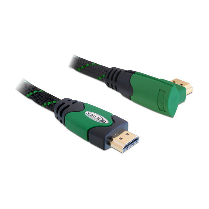 Kabllo HDMI DELOCK / HDMI-A Plug → HDMI-A Socket / Version 1.4 / Right-Angled / 3m - Gjelbër - 1
