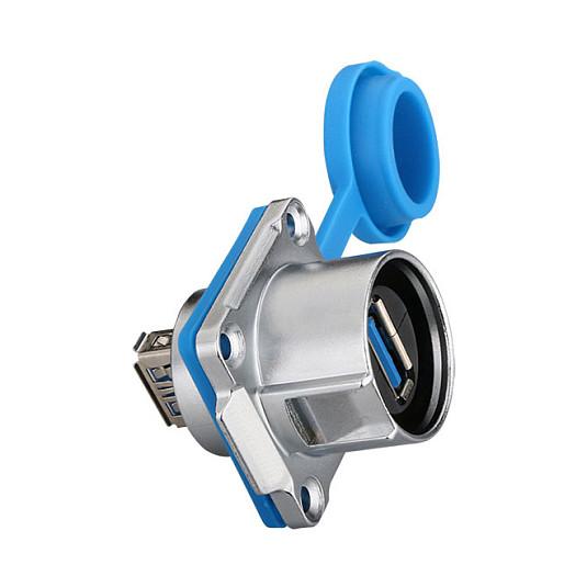 Lidhës USB Good Connections IC01-24U302, USB 3.0 Type-A, Femër në Femër, M24, IP65/IP67 - Blu/Argjend - 4