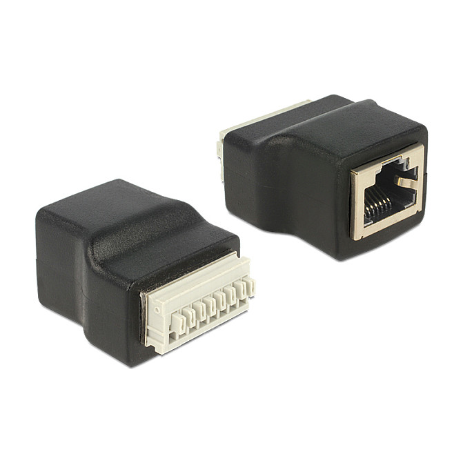 Adapter DeLOCK 65527 / RJ45 - Terminal Block 8-pin / 2.5 mm / 35 x 28 x 20 mm - E zezë/Argjendtë