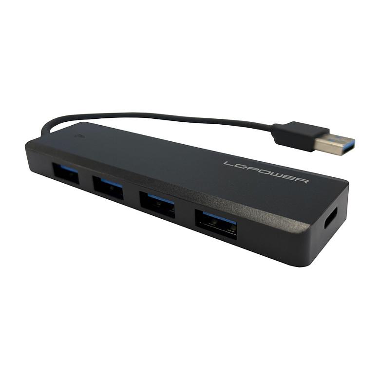 Hub USB LC-Power LC-HUB-U3-4-V2, 4x USB-A, 1x USB-C për Furnizim me Energji, USB 3.2 Gen 1, 5 Gb/s, Plug & Play – Zezë - 2