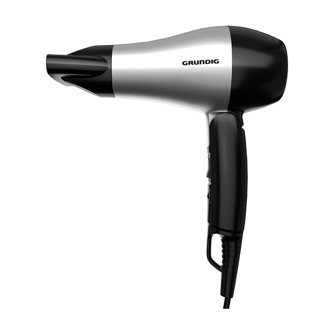 Tharëse për flokë Grundig HD 2200 / 1200W / 2 Temperatura / 2 Shpejtësi / Dorezë e Palosshme / Multi-Voltage – Argjend/Zezë