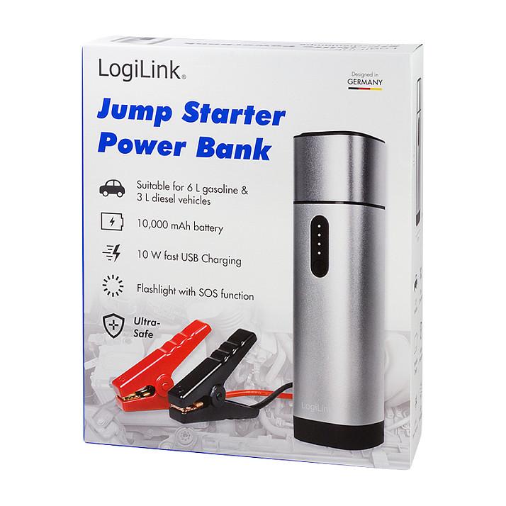 Powerbank Jump Starter LogiLink PA0266 / 10.000mAh / 37,5W / 2x USB-A / 500A / 12V / LED - Gri metalike - 9