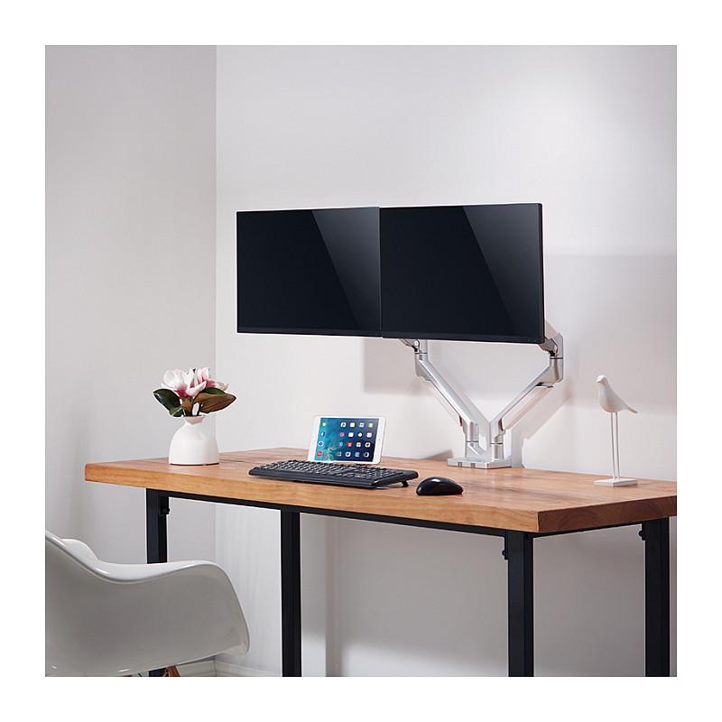 Mbajtëse për Monitor LogiLink BP0095 / 2 Monitorë / 17–32" / deri 9kg për Monitor / Gas Spring / VESA 75x75 & 100x100 / Rotacion 360° - Argjend - 7