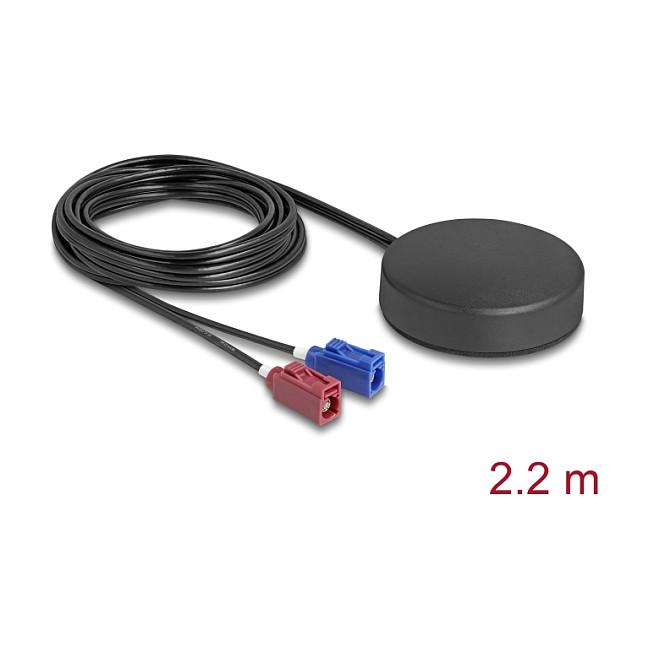 Antena për Rrjet DeLOCK 90767, 4G dhe GNSS, 2 dBi, 4–5 dBi, 2.2 m RG-174, 2× FAKRA, IP67 - Zezë
