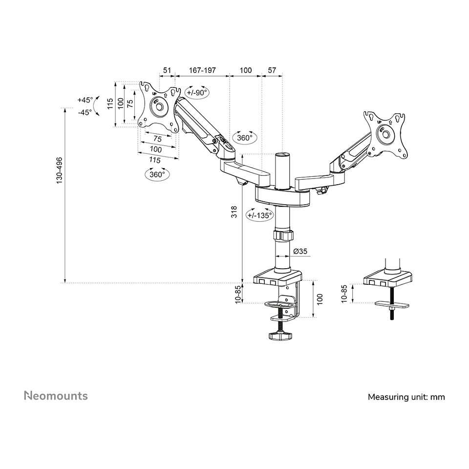 Mbajtëse për Monitor Neomounts DS70-750BL2 Mbajtëse tavoline për ekrane 17-27" - E zezë - 19