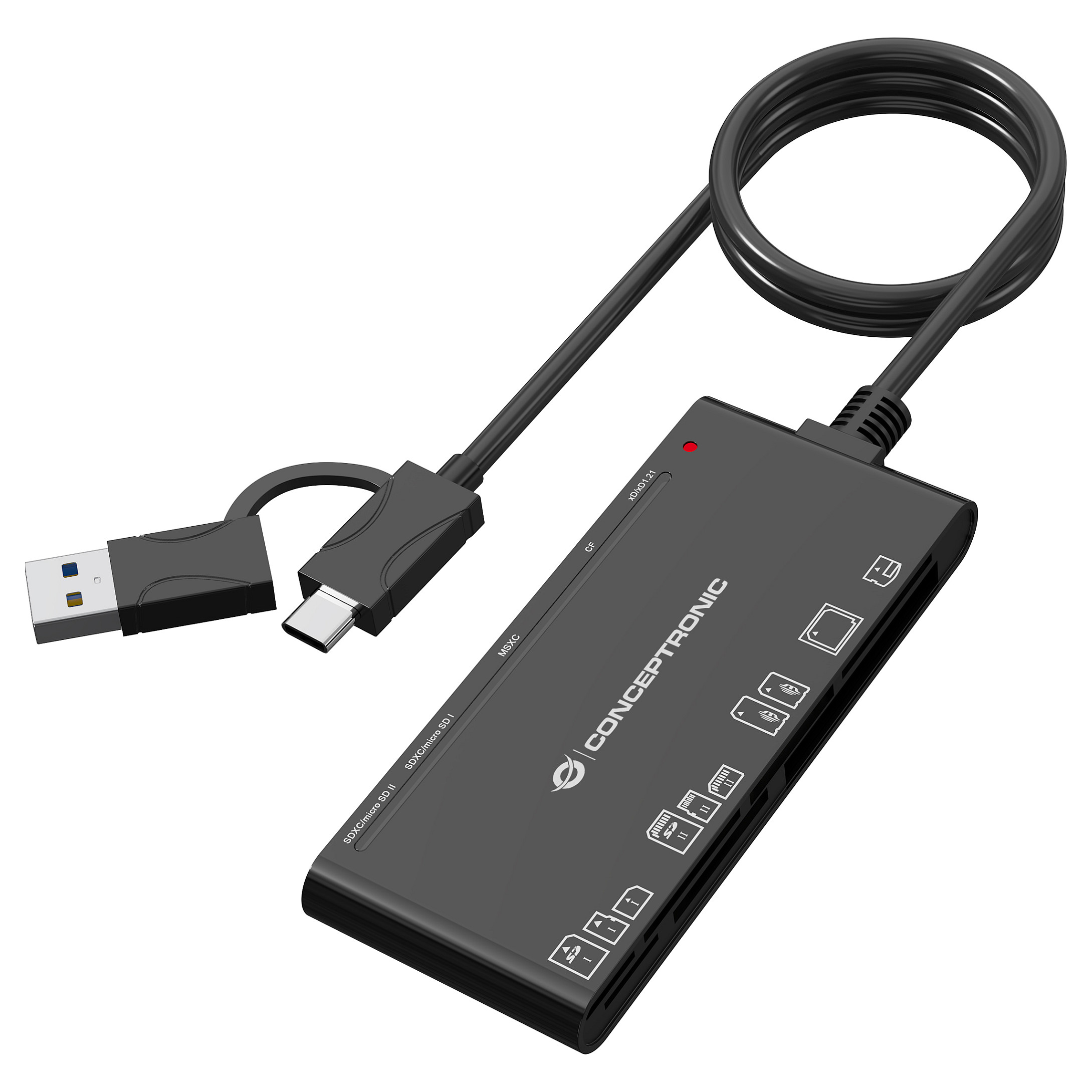 Aksesorë për telefon Conceptronic 7-in-1 Card Reader USB-A/USB-C 3.2 – Zezë - 1