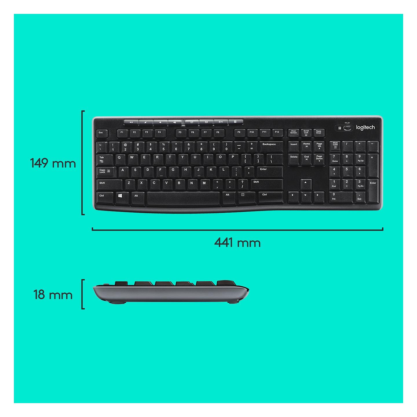 Combo (Tastierë & Maus) Logitech Wireless Combo MK270 / 920-004508 / Wireless 2.4GHz / QWERTY / Full-Size / Shortcut Keys – Zezë/Argjend - 7