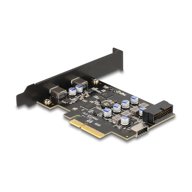 Kartë Zgjerimi Delock 90345, PCI Express 3.0 x4, 2x USB-C + 1x USB Type-E + 1x USB 19-Pin, 10Gbps, ASM3142 + VL822, Low Profile - 2