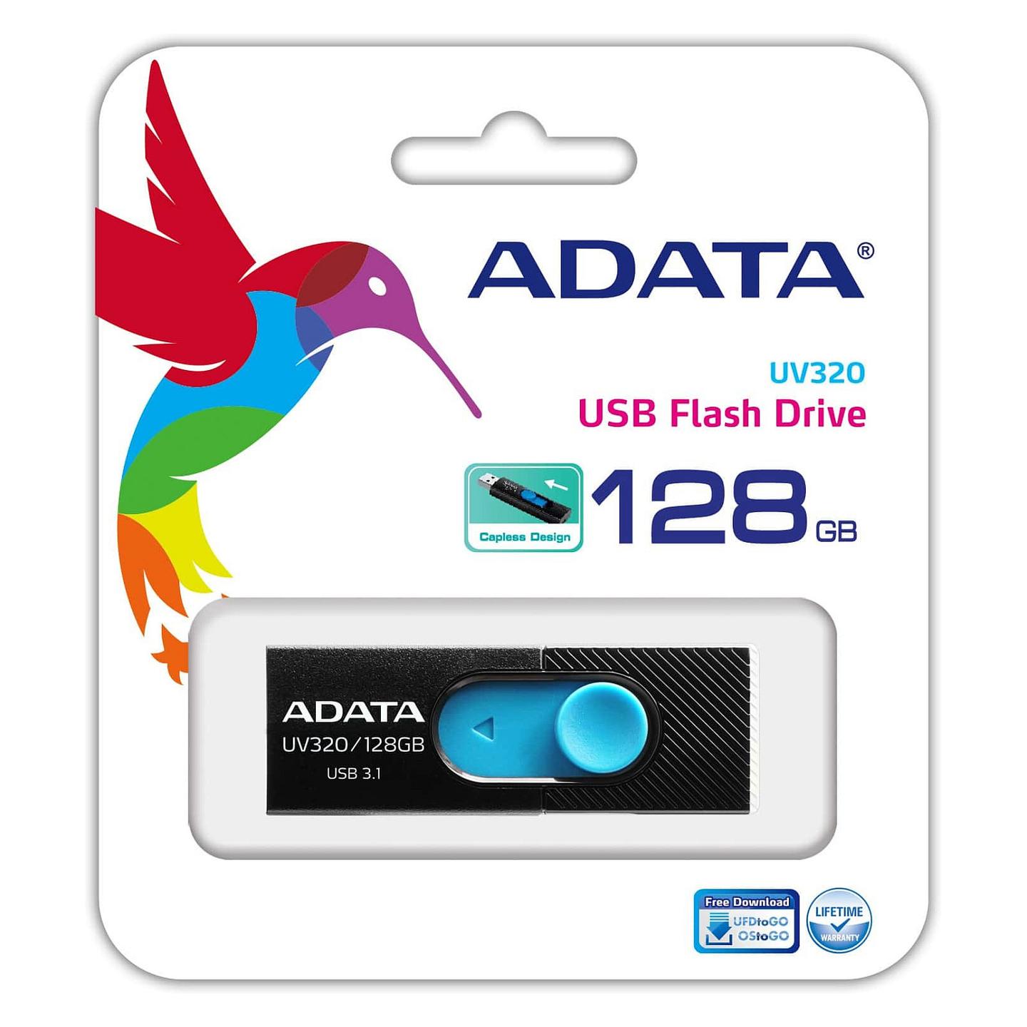 USB Flash Drive ADATA UV320 / 128GB / USB 3.2 Gen 1 / USB Type-A / deri 100MB/s Lexim / Dizajn rrëshqitës / 55 × 19.5 × 10.2mm / 7.9g - Zezë/Blu - 3