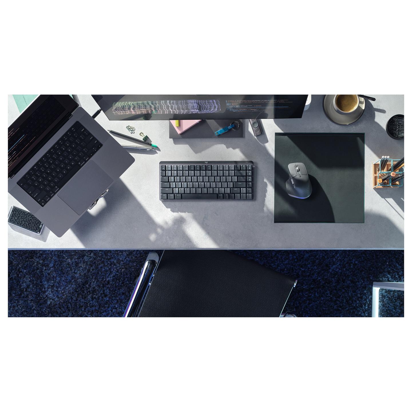 Tastierë pa kabllo Logitech MX Mechanical Mini / US International / Mini / Mekanike / Clicky / Low-Profile / Bluetooth + Logi Bolt / Ndriçim LED – Gri - 6