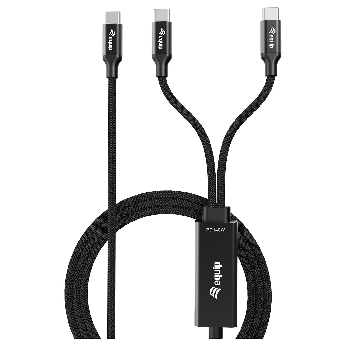 Kabllo USB Equip 128895 / USB-C në 2x USB-C / USB 2.0 / 480 Mbit/s / PD 140W / 1.5m - Zezë - 2