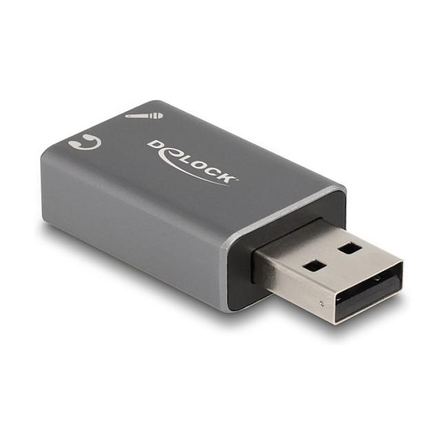 Karta e Zërit USB DeLOCK 66633 / USB 2.0 Type-A / 2× Jack 3.5 mm / Mikrofon + Altoparlant / 16 Bit / 48 kHz - Gri - 2