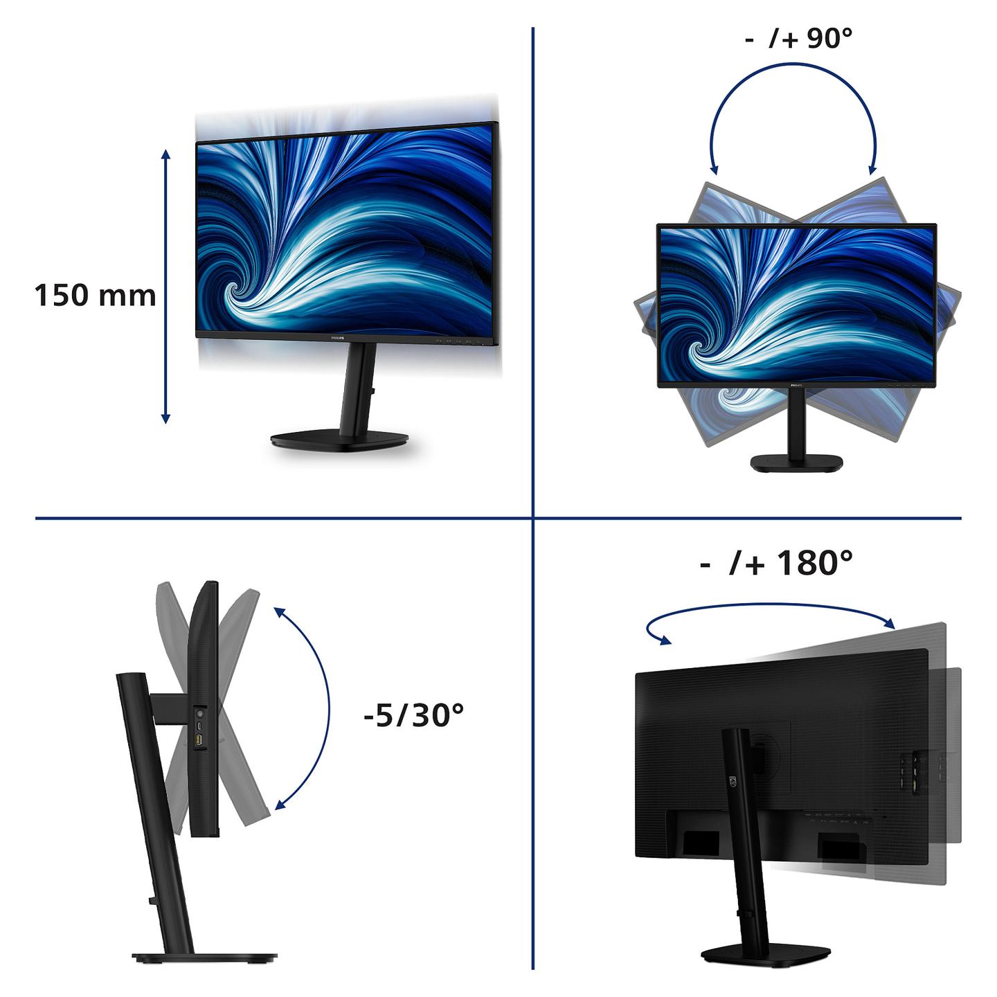 Monitor Philips 27B2U3301, 27", Full HD IPS, 120Hz, HDMI+DP+USB-C+USB - Zezë - 9