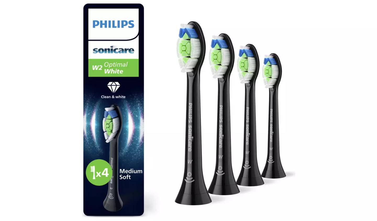 Koka zëvendësuese për furçë dhëmbësh elektrike Philips Sonicare W2 Optimal White, HX6064/88, 4 Copë, Click-on, Medium-Soft - Zezë