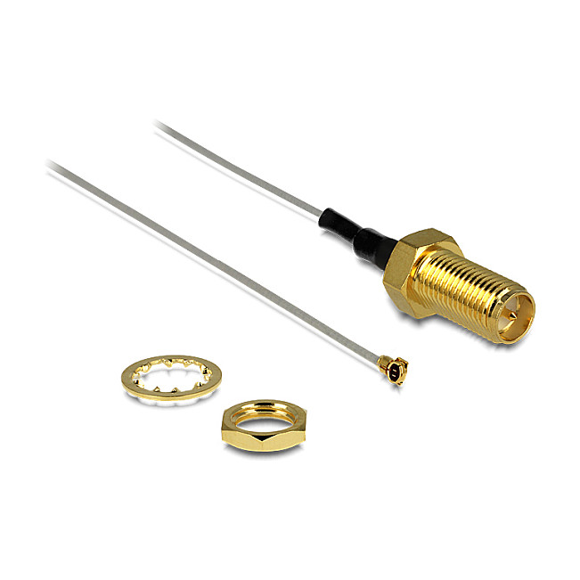 DELOCK RP-SMA Female to MHF IV / MHF4 1.37 RF Cable 20cm – Internal WiFi LTE M.2 Antenna Adapter (10mm Thread) - 1