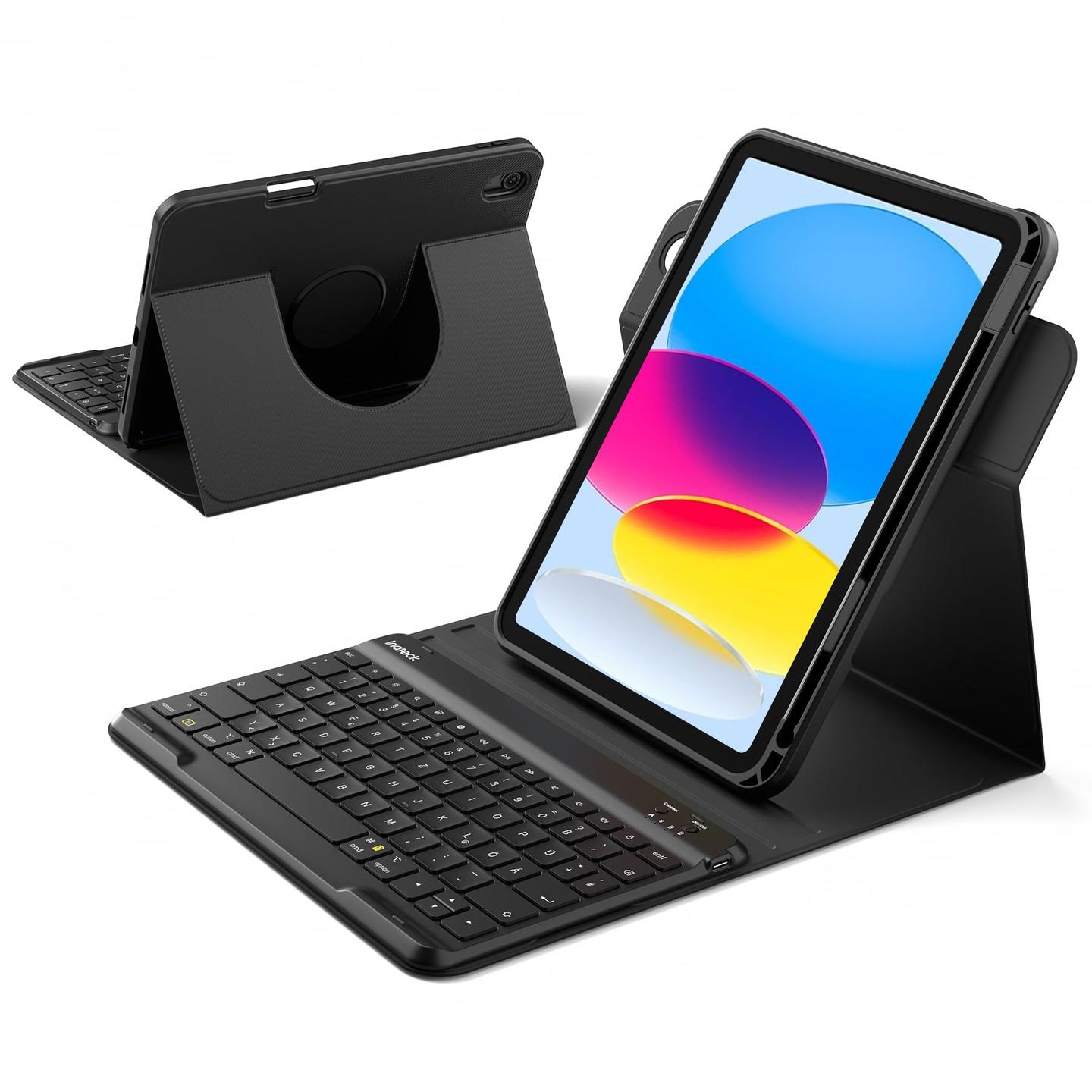 Aksesorë për tablet Inateck KB004 / iPad 10.9" & iPad 11" A16 / Bluetooth / QWERTZ German / 360° – Zezë