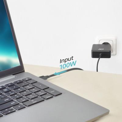 Karikues USB-C për Laptop ACT AC2015, 100W, Power Delivery 3.1, PPS, Kabllo 2m - Zezë - 3