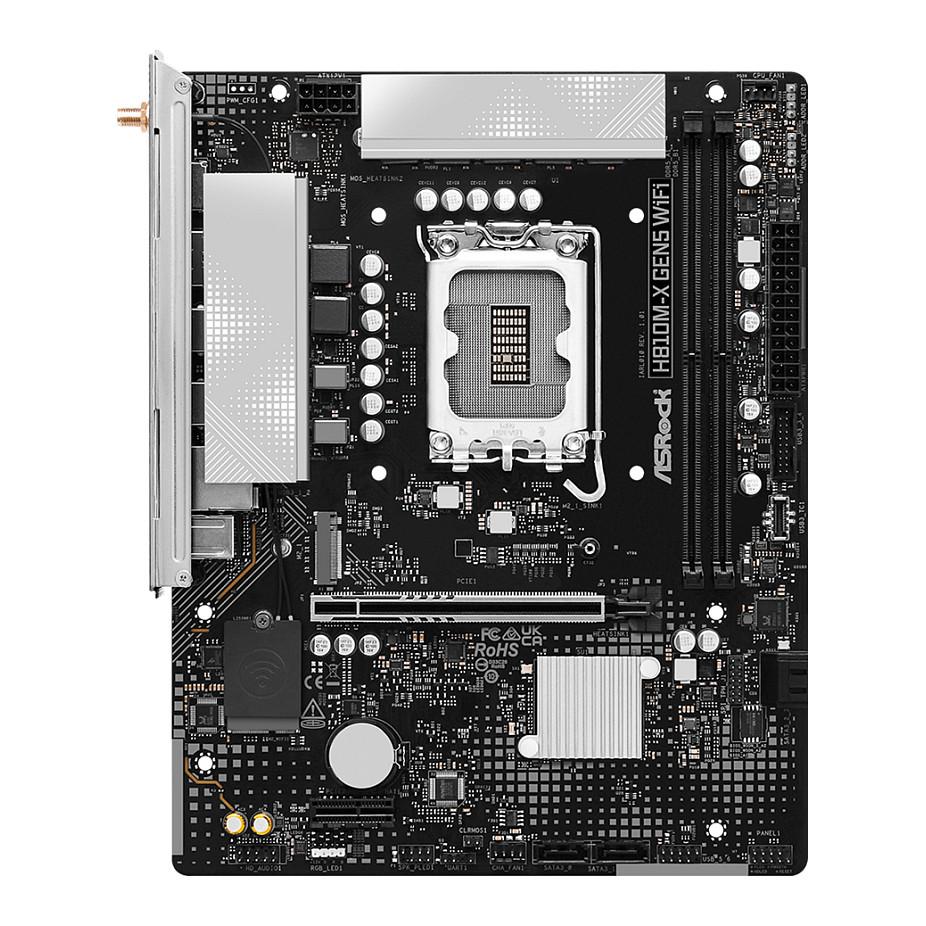 Motherboard ASRock H810M-X Gen5 WiFi, Intel LGA1851, H810, DDR5, Micro-ATX, PCIe 5.0, Wi-Fi 6, Bluetooth 5.3, 2.5G LAN - 2