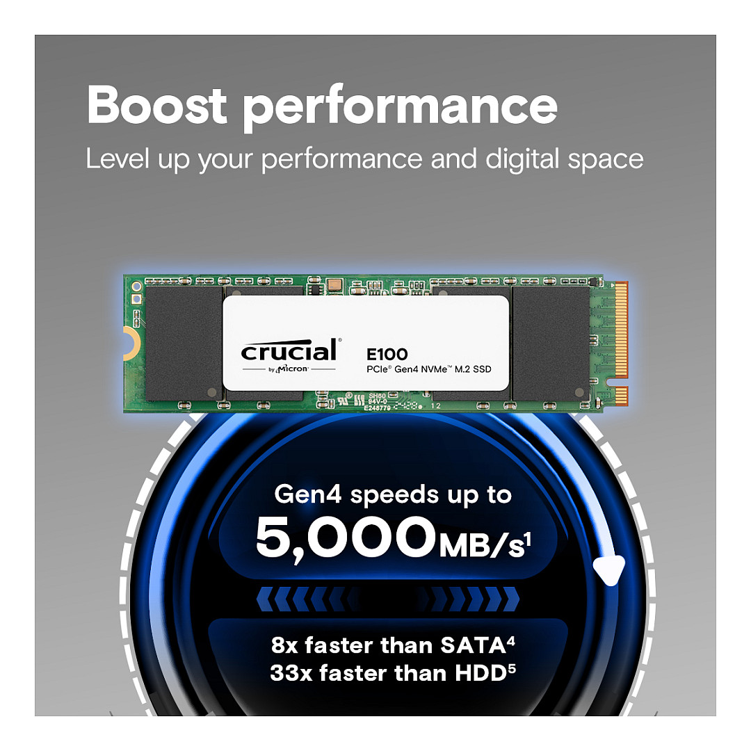 SSD të Brendshme M.2 2TB Crucial E100 Gen4 2280 NVMe PCIe M.2 - 2