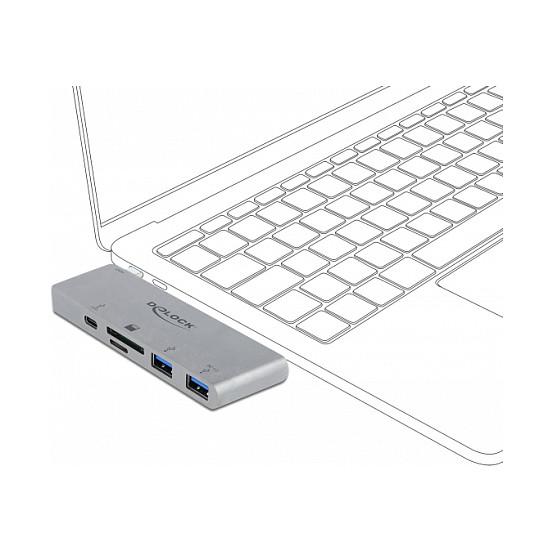 Hub DeLOCK 64078, USB-C Mashkull, 2x USB-A 5Gbps, USB-C PD 100W, SD, MicroSD, USB-C i Tërheqshëm - Gri - 3