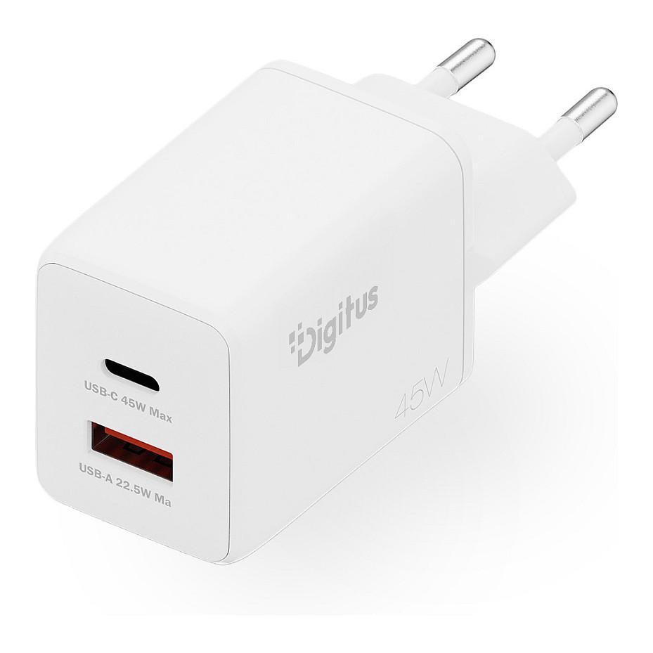 Adapter Digitus DA-10302 / 45W / GaN / 1x USB-C + 1x USB-A / Fast Charging - Bardhë