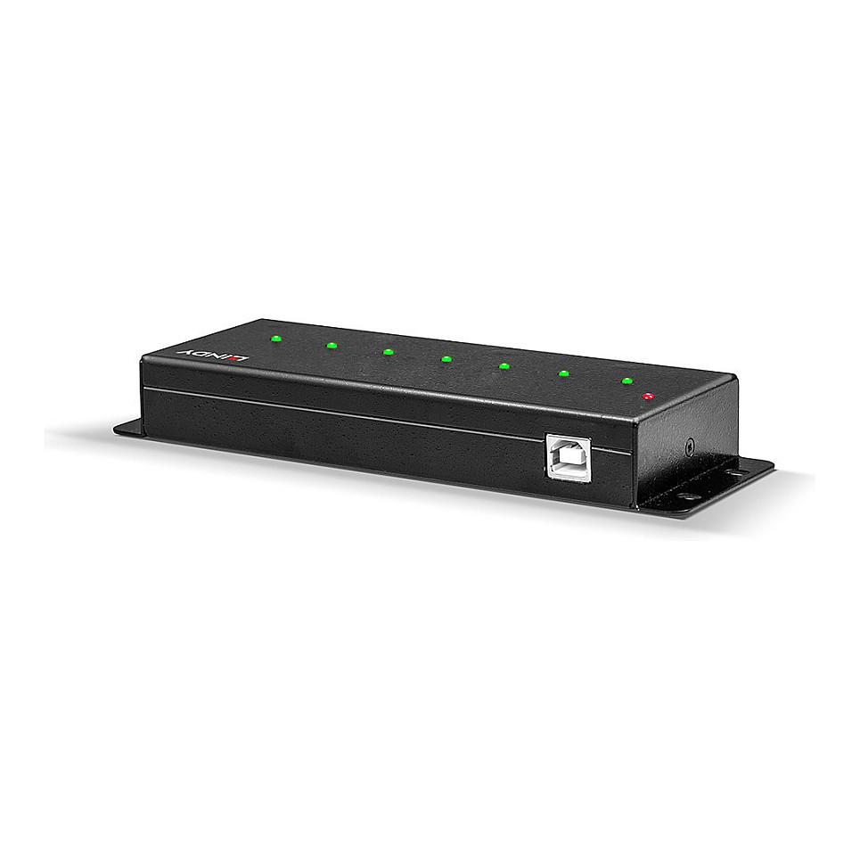 Hub USB LINDY 42794 / USB 2.0 / 7 Porta / Metal / Kabllo USB Type-A në Type-B 1.8 m / Furnizues Energjie - Zezë - 2