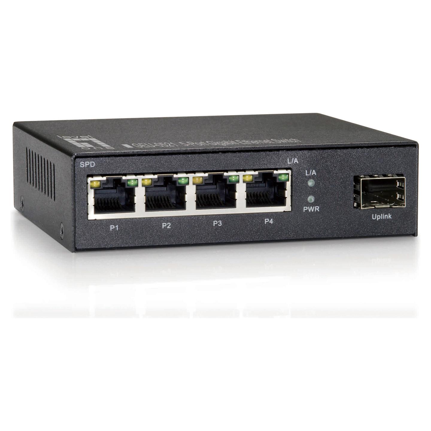 Switch LevelOne GEU-0521, 4 porta Gigabit Ethernet RJ45, 1 port SFP Gigabit, Unmanaged - Zezë