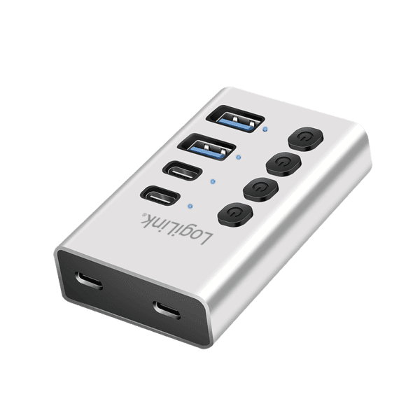 Hub USB LogiLink UA0446, 2x USB-A, 2x USB-C, USB 3.2 Gen 1, 5Gbps, me çelësa - Argjend